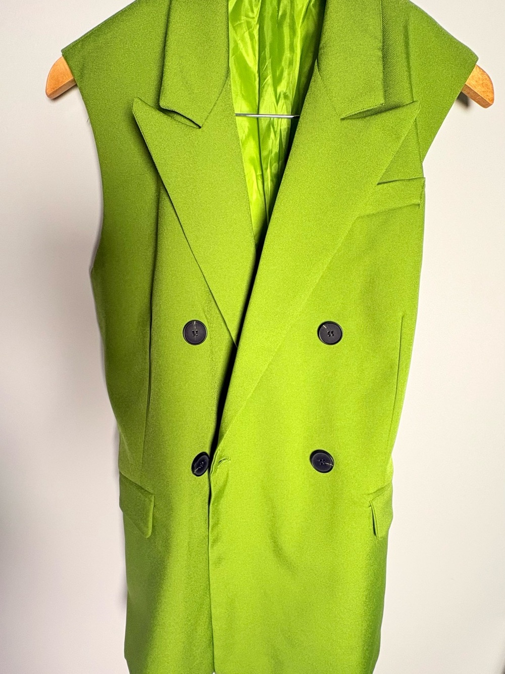 Women’s Double-Breasted Lime Green Sleeveless Blazer